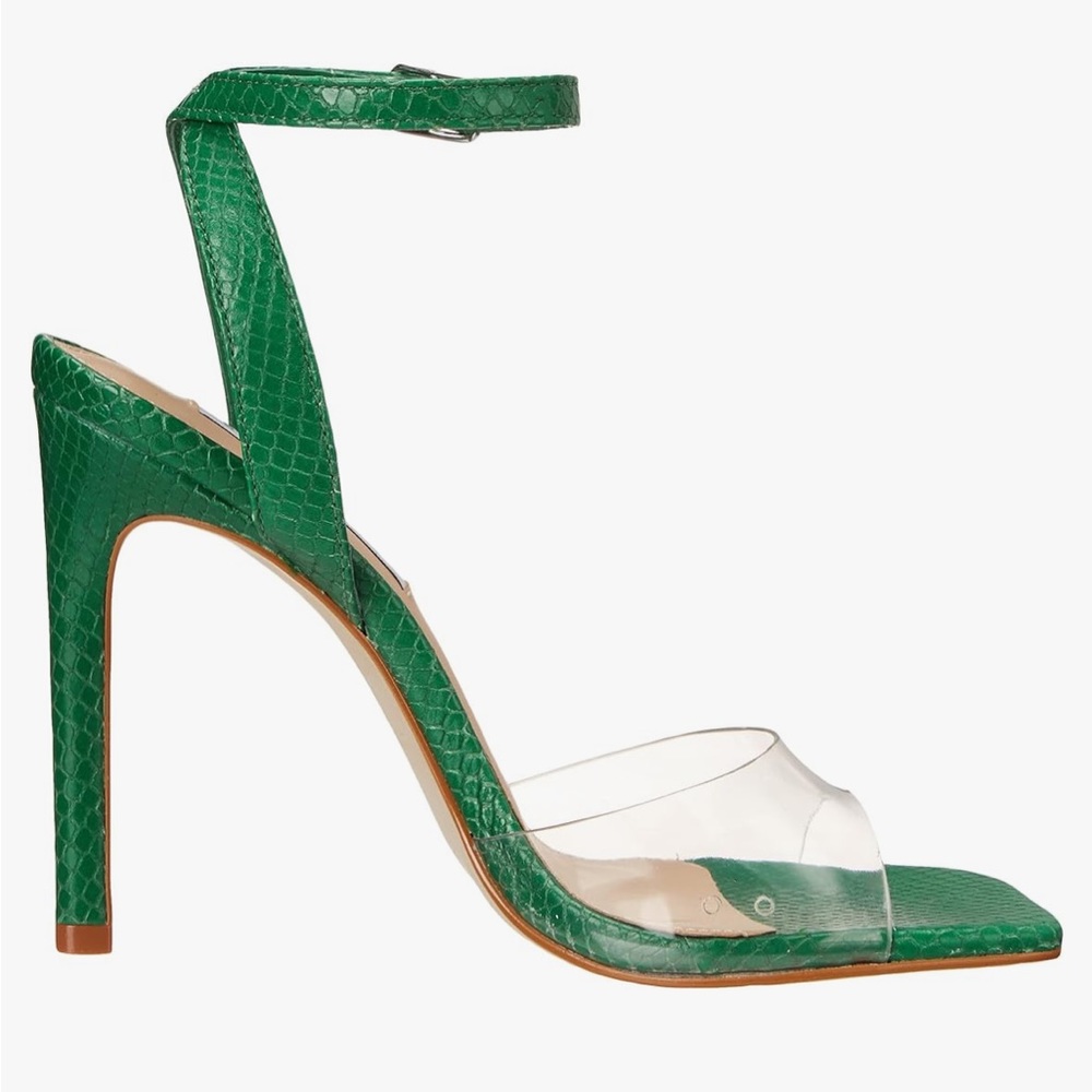 Steve Madden Jessenia Green Acrylic Snakeskin Stiletto Sandals